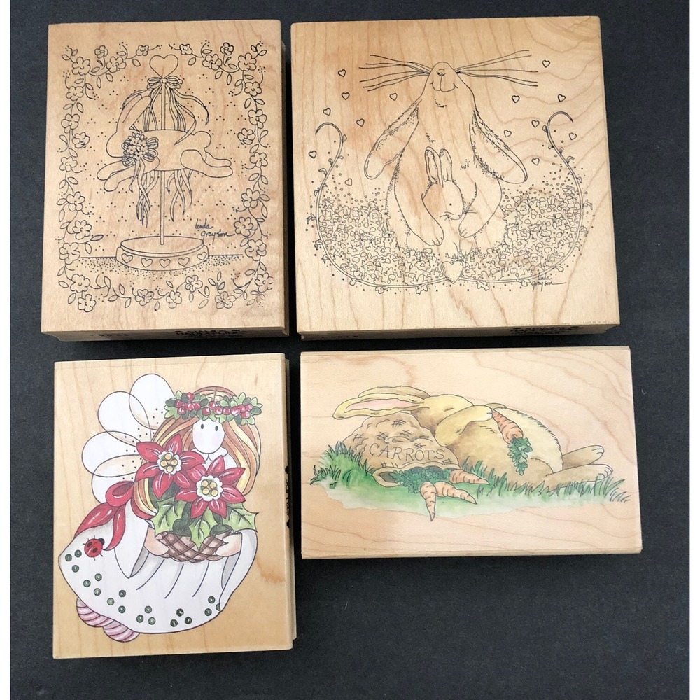 Stamps Happen LINDA GRAYSON Rubber Stamps Fairy Bunny Rabbits Easter Set of 4